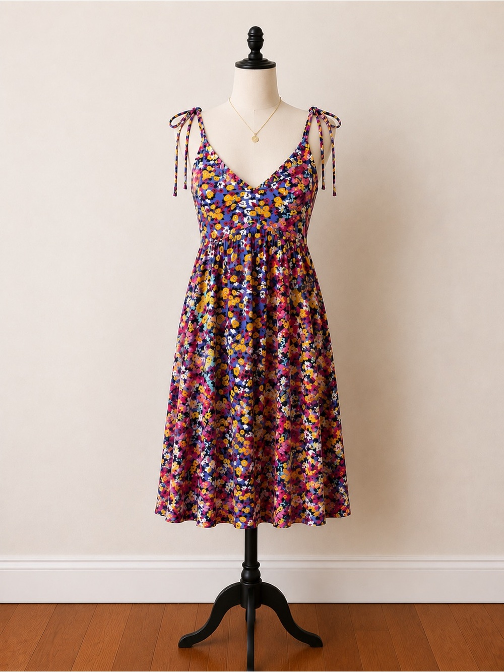 Patrons of Peace Purple Multicolor Floral Tie-Shoulder Midi Dress